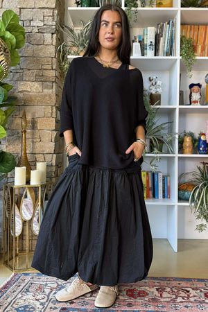 Paloma Bubble Hem Layering Dress Black